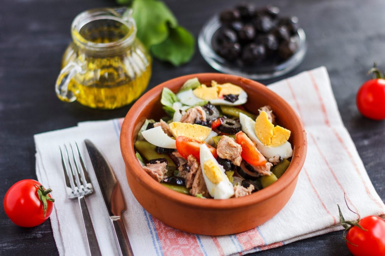 Plate of Salad Niçoise illustrates blog: "Is French Cuisine Mediterranean?"