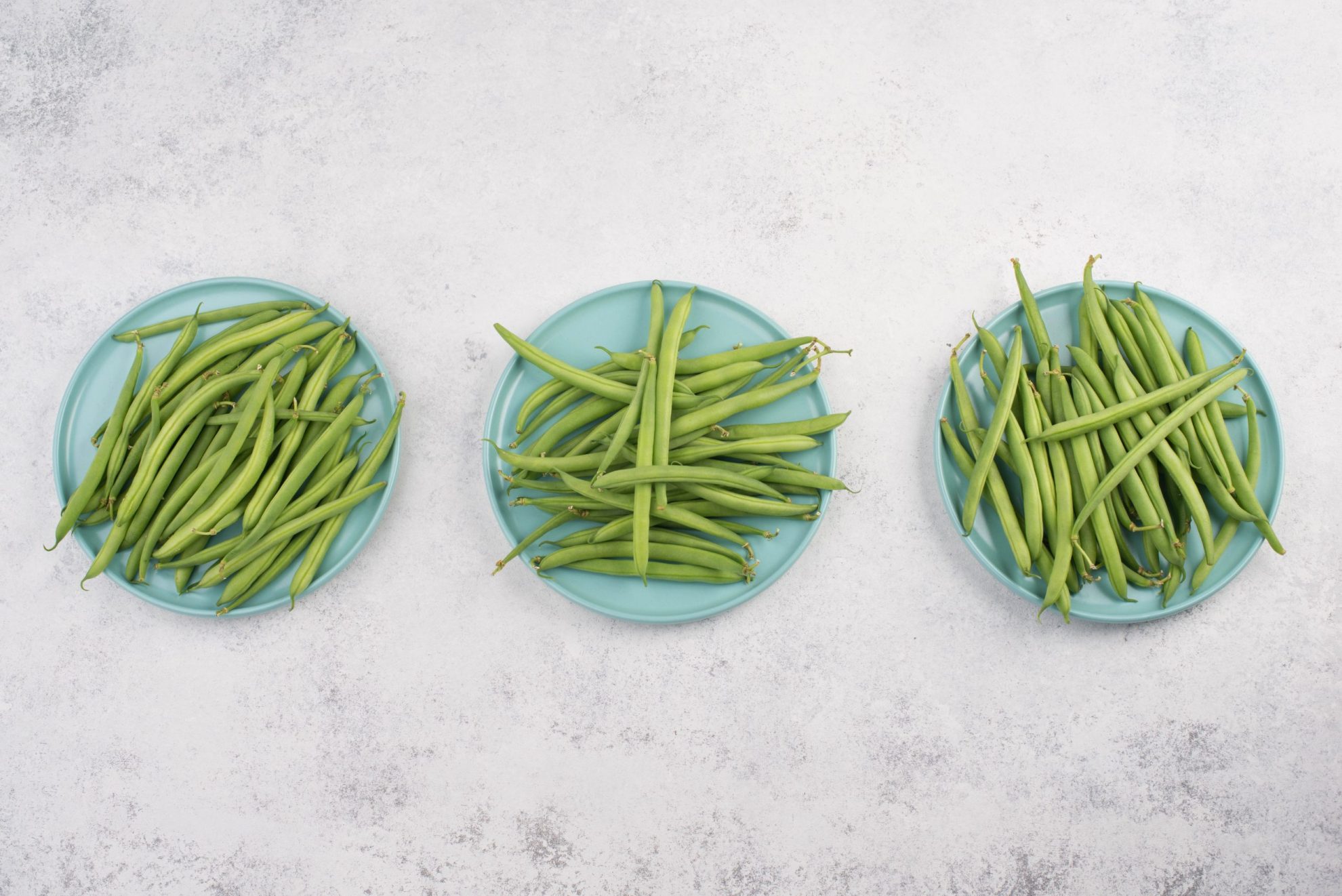 Photo of three plates with green beans seen from above illustrattes blog: "Are Green Beans Good for You? Some Nutrition Facts"