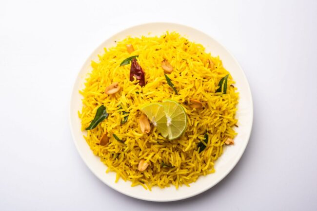 Photo of plate of yellow rice seen from above illustrates blog "What Is Yellow Rice?"