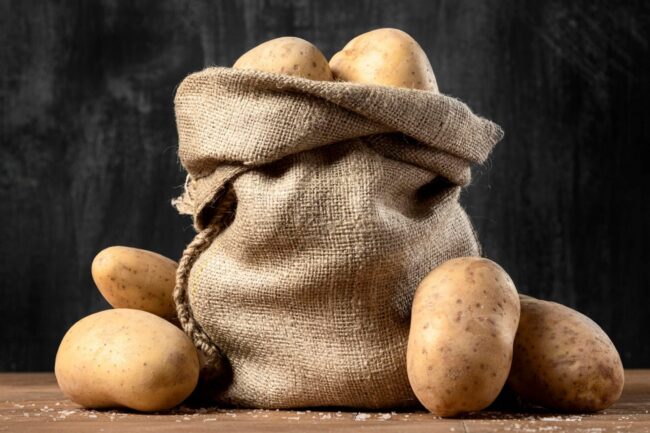 Potatoes-FP Sack of potatoes illustrates blog "Are potatoes high in fiber?"