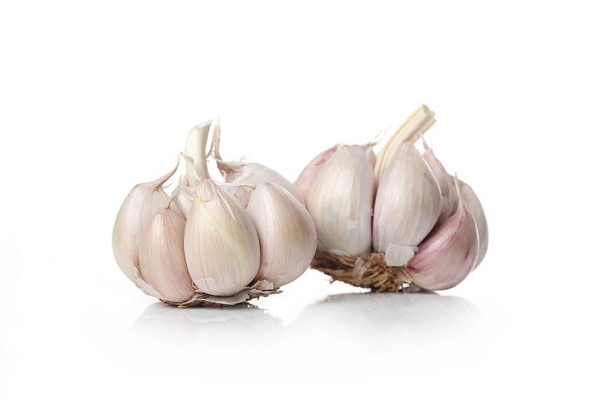 Food on a white background Garlic on white background illustrates blog "Is Garlic a Vegetable?"