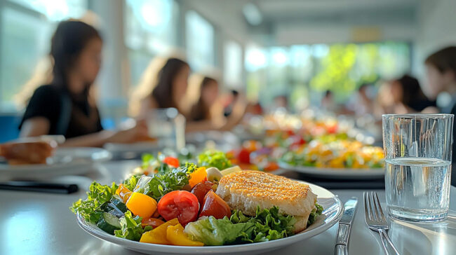 Corporate catering solutions providing healthy meals in modern office setting
