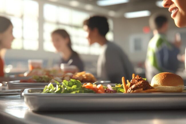 corporate catering benefits shown through office team enjoying healthy lunch