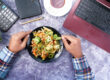 Office worker affected by skipping lunch at work and improving with meal prep