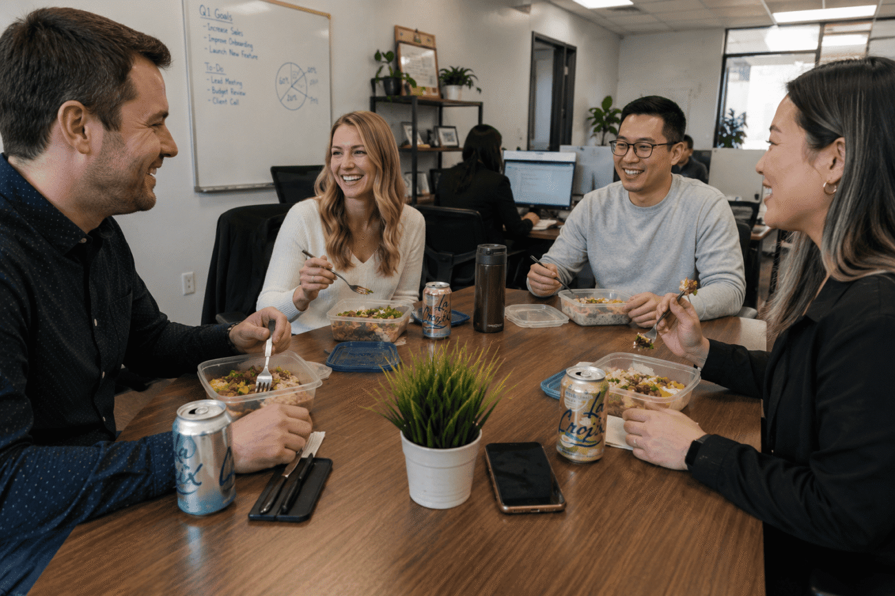 Employees benefiting from meal prep services during a productive workday