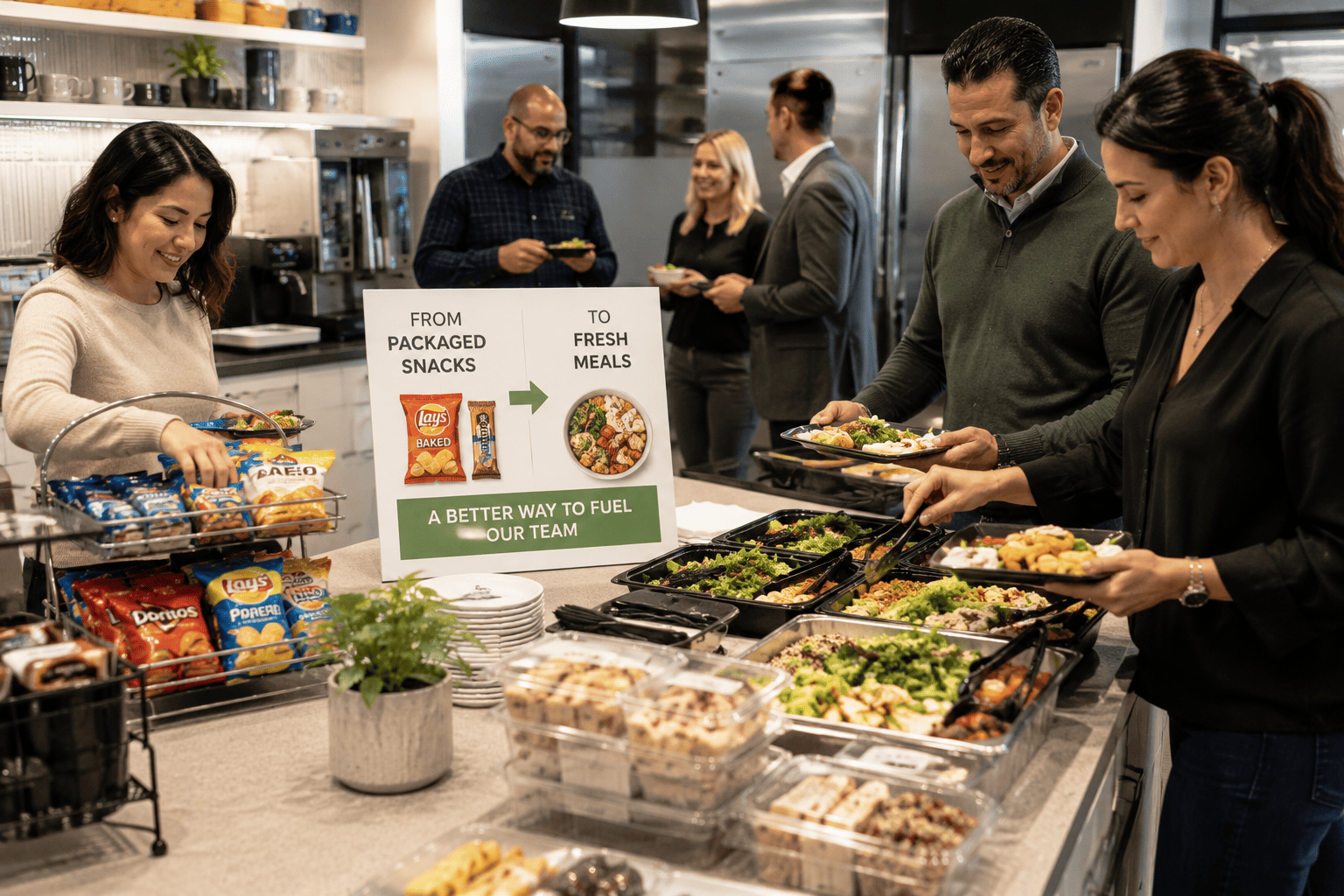 image-Fresh-meals-transformation-in-office-kitchen Office meal solutions replacing basic snack programs with full meal service