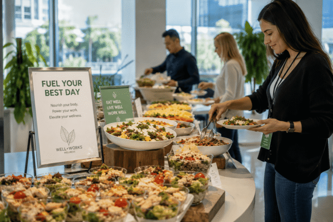 Employee wellness catering with fresh meals in an office program