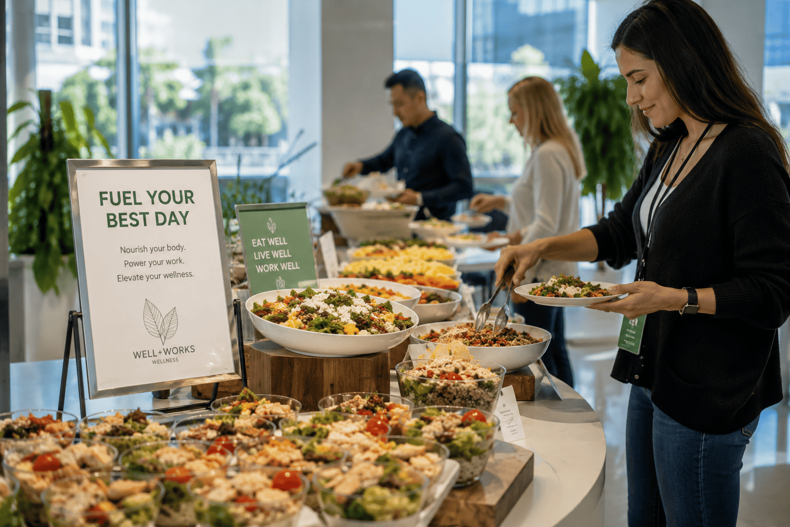 Employee wellness catering with fresh meals in an office program